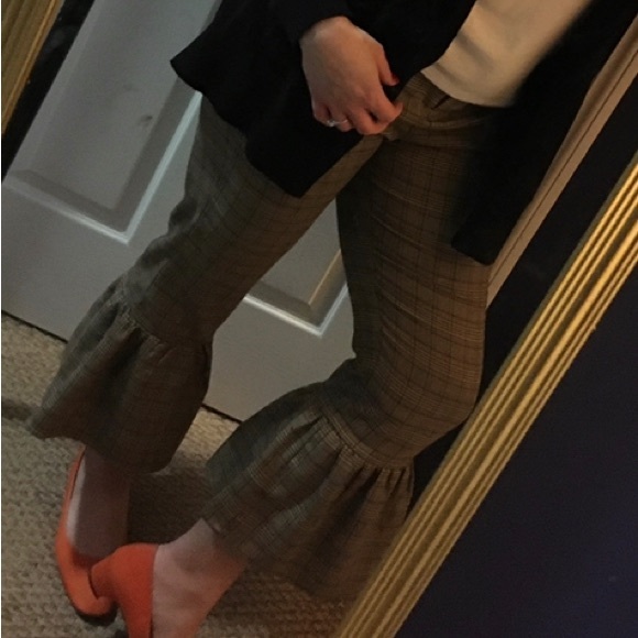 Lucca brown plaid hi rise cropped dress pants medium - Picture 3 of 6